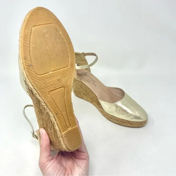 * GAIMO Obi Wedge Espadrilles in Gold Leather Size 41 - Picture 9 of 13